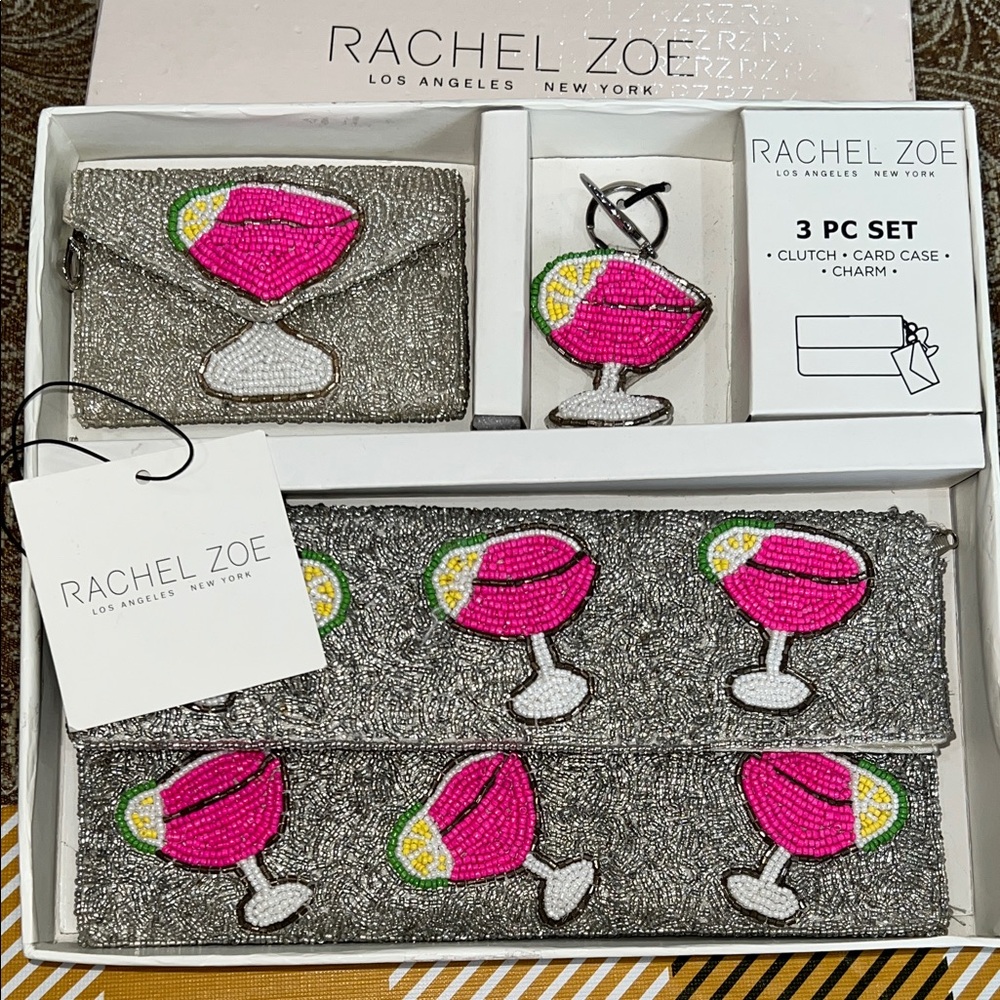 NWT Rachel Zoe Crossbody Card Case Bag Charm Set 3 Piece Strawberry Margarita